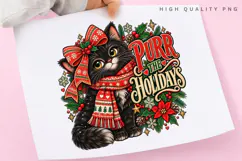 Purr the Holidays Cute Black Cat in Christmas Scarf Product Image 3