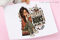 Coffee Books No Small Talk PNG, Cozy Reading Girl Clipart Product Image 3