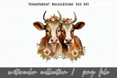 Couple Cow Sublimation Watercolor Clipart Png Product Image 4