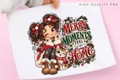 Cute Christmas Girl and Cat Merry Moments Feel Like Home Product Image 3