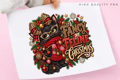 Fancy Feline Christmas Cute Black Cat Holiday Winter PNG Product Image 3