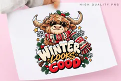 Winter Looks Good Highland Cow Christmas Holiday Seasonal Product Image 3