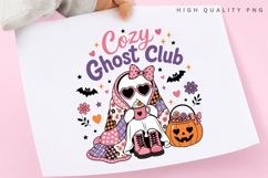 Cozy Ghost Club PNG, Pink Ghost Coffee Sublimation Product Image 1