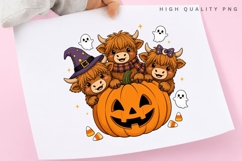 Halloween Highland Cow Pumpkin PNG Sublimation Design Product Image 1