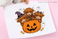 Halloween Highland Cow Pumpkin PNG Sublimation Design Product Image 1