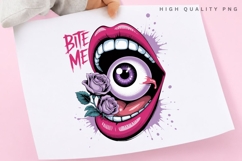 Bite Me Halloween PNG, Creepy Eyeball Mouth Sublimation Product Image 1