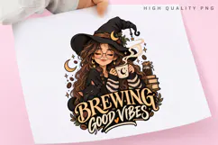 Brewing Good Vibes PNG, Cozy Witch Coffee Clipart Product Image 3