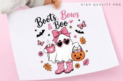 Boots Bows And Boo PNG, Pink Ghost Coffee Sublimation Product Image 3