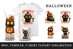 Halloween black cat tumbler mug clipart sublimation design Product Image 1