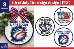 4th of July round sign, baseball patriotic door sign Product Image 1