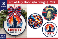 4th of July round sign, Liberty patriotic door sign Product Image 1