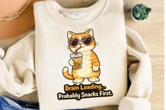 Brain Loading Probably Snacks First PNG, Funny Cat Coffee Product Image 4