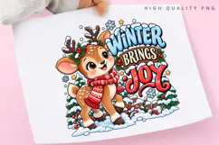 Cute Reindeer Winter Brings Joy Christmas Holiday Design PNG Product Image 3