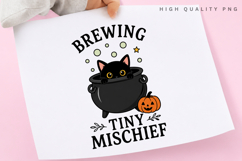 Brewing Tiny Mischief PNG Sublimation Design, Black Cat Product Image 3