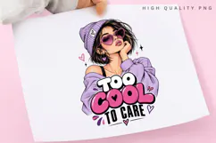 Too Cool To Care PNG Sublimation Design, Preppy Beanie Girl Product Image 3