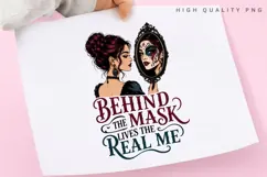 Behind The Mask PNG Sublimation Design, Gothic Girl Mirror Product Image 1