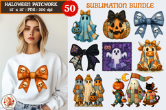 Patchwork Halloween Sublimation Bundle PNG, Retro Ghost Product Image 1