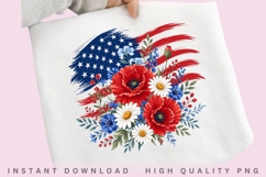 Patriotic Floral USA PNG Design, American Flag Poppy Flower Product Image 1