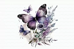 Purple Flowers Butterfly Watercolor Clipart Product Image 3