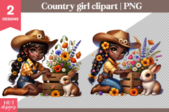 Country Girl Bunny Clipart Black girl clipart Scrapbooking Product Image 1
