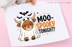 Moo Spooky Tonight PNG Sublimation Design, Ghost Highland Product Image 3