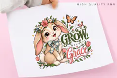 Cute Bunny Grow With Grace Floral Garden Inspirational PNG Product Image 3