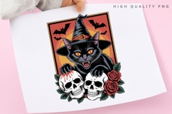Black Witch Cat Skull PNG, Gothic Halloween Cat Sublimation Product Image 1