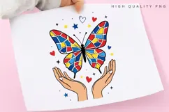 Autism Butterfly PNG Sublimation Design, Mosaic Butterfly Product Image 3