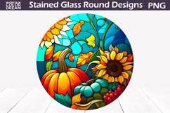 Sunflower Pumpkin Stained Glass | Fall Round Sublimation Product Image 1