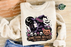 Witch with Black Cat Pumpkin Skulls and Sublimation PNG Product Image 4