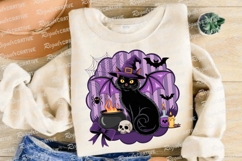 Halloween Black Cat Witch with Bat Wings Sublimation PNG Product Image 4