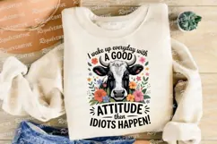 Cow With Flowers And Funny Quote Sublimation PNG Product Image 4