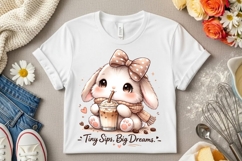 Tiny Sips Big Dreams Cute Bunny Coffee Lover PNG Design Product Image 6
