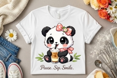 Pause Sip Smile Cute Panda Coffee Lover PNG Design Product Image 6