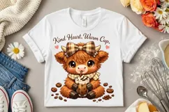 Kind Heart Warm Cup Cute Highland Cow Coffee PNG Design Product Image 6