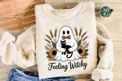 Ghost with Cat and Floral Elements Feeling Sublimation PNG Product Image 4