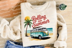 Turquoise Bus on Beach with Palm Tree and Sublimation PNG Product Image 3