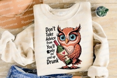 Cartoon Owl With Wine Bottle Sublimation PNG Product Image 4