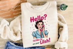 Retro Woman on Pink Phone Saying Hello Sublimation PNG Product Image 4