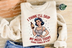 Retro Woman with Bottle and Text I Think Sublimation PNG Product Image 4
