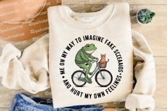 Frog Rides Bicycle With Cat In Basket Funny Sublimation PNG Product Image 4