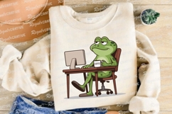 Cartoon Frog Working At Desk Drinking Coffee Sublimation PNG Product Image 4
