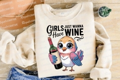 Cute Bird With Wine Bottle Sublimation PNG Product Image 4