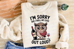 Cartoon Owl With Wine Design And Phrase Sublimation PNG Product Image 2