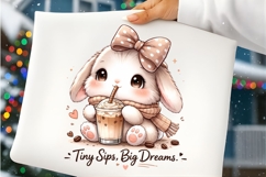 Tiny Sips Big Dreams Cute Bunny Coffee Lover PNG Design Product Image 7