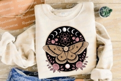 Moth Illustration with Moon Phases Roses and Sublimation PNG Product Image 4