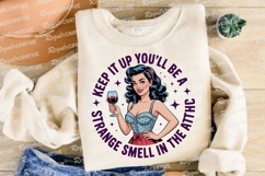 Retro Woman Holding Wine Glass with Text Sublimation PNG Product Image 4