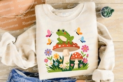 Cute Frog Sitting On Mushroom Surrounded Sublimation PNG Product Image 4