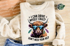 Crazy Highland Cow With Sunglasses Sublimation PNG Product Image 4