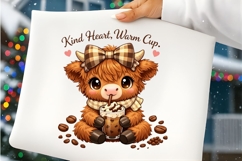 Kind Heart Warm Cup Cute Highland Cow Coffee PNG Design Product Image 7
